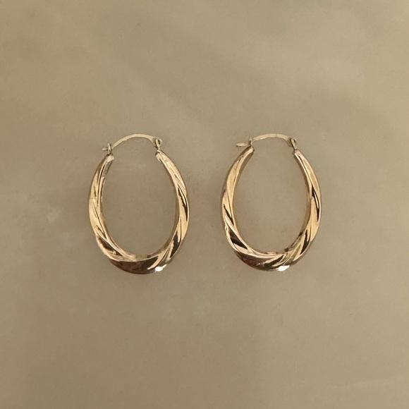 10k Gold Oblong Hoop Earrings - Picture 2 of 16